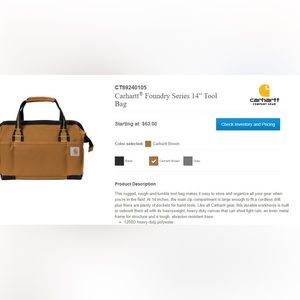 CT89240105
Carhartt® Foundry Series 14” Tool Bag